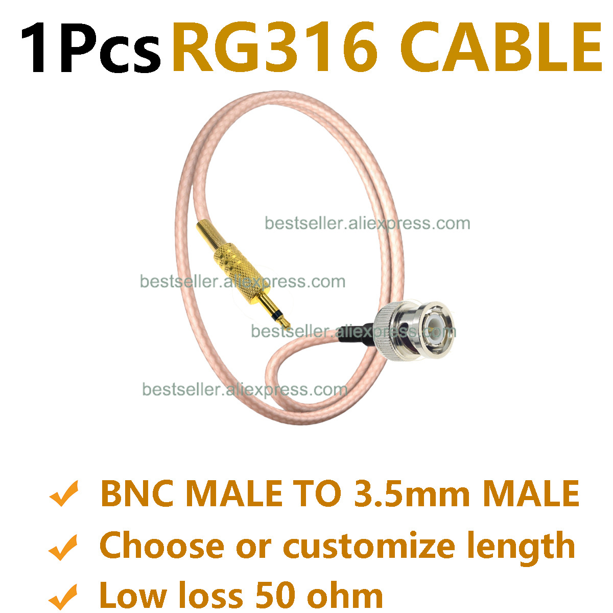 1Pcs RG316 BNC Male to 3.5mm M - Audio Jumper Wire recension och pris